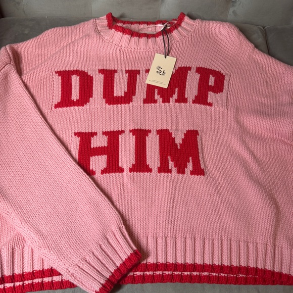 Sincerely Jules Pink DUMP HIM‎ Sweater NWT valentines knit S - Picture 1 of 9